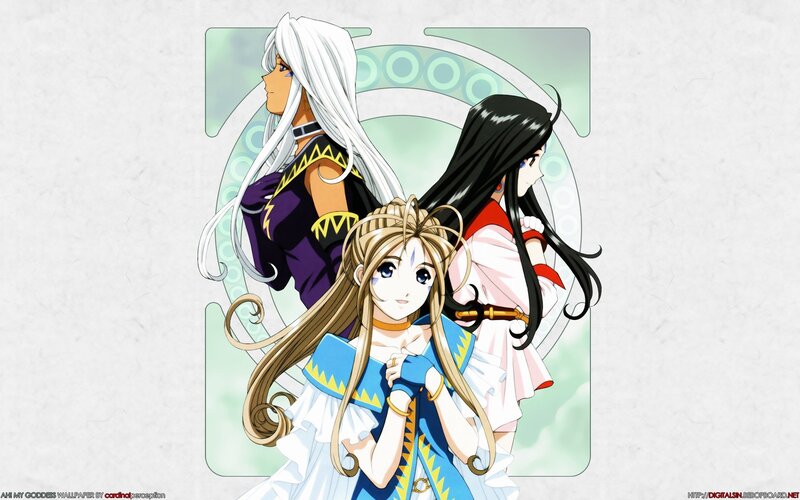 three anime girls in fantasy attire