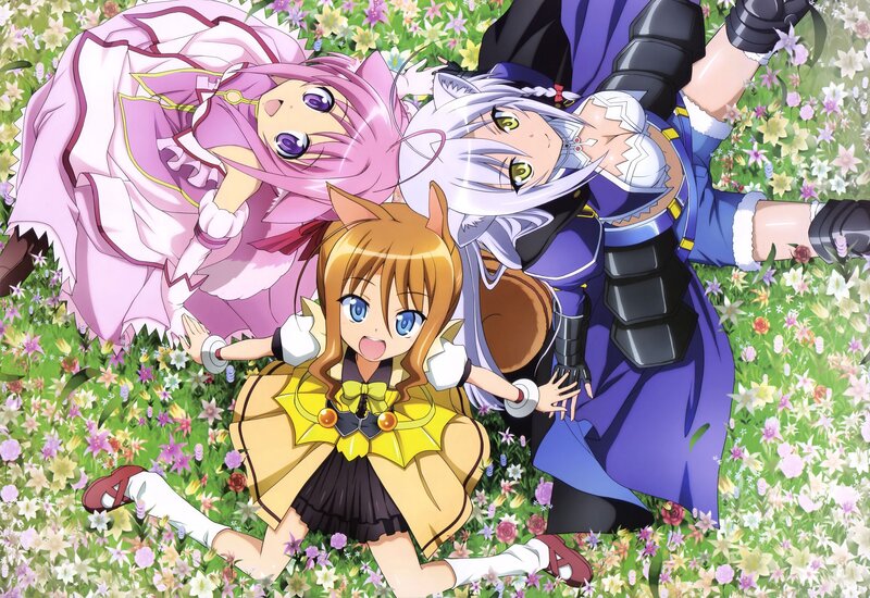 Three Anime Girls in Field — Pink