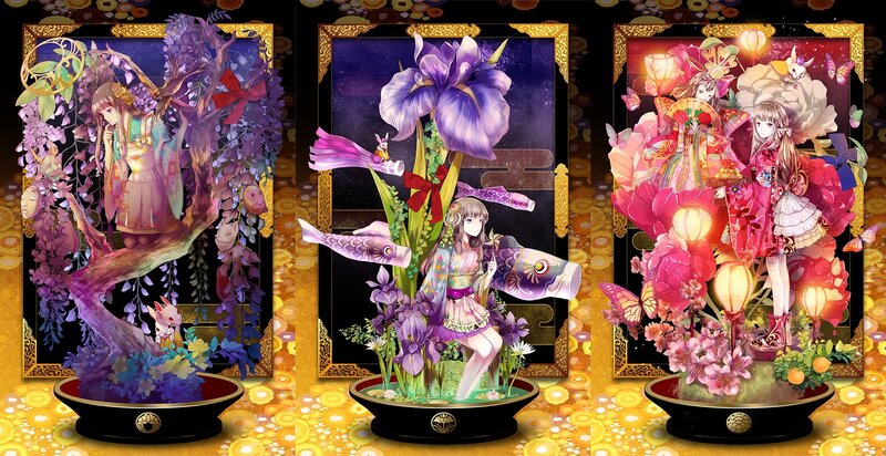 Three Anime Girls in Floral Displays