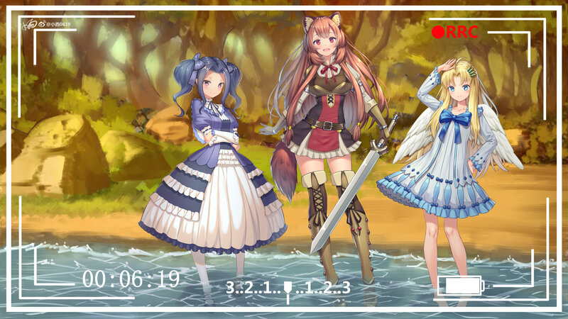Three Anime Girls in Forest — Green, Peaceful, Afternoon, Digital Art