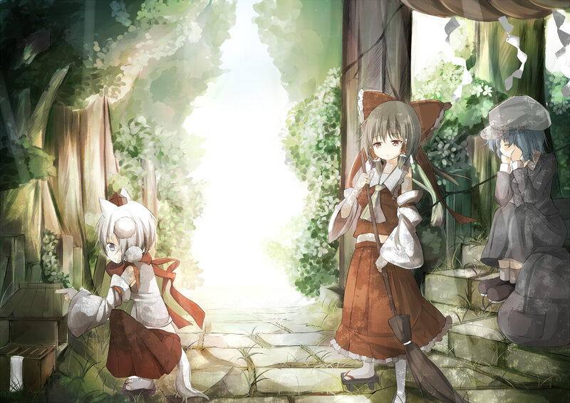 Three Anime Girls in Forest — Green, Serene