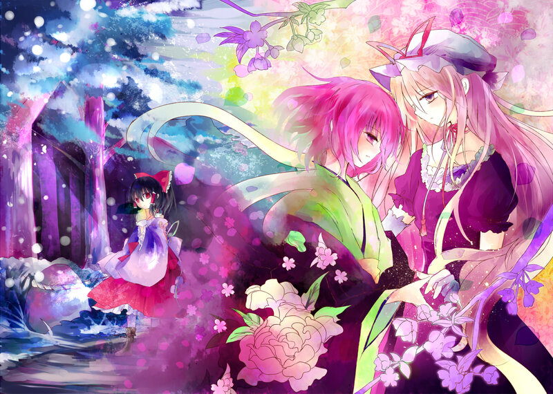Three Anime Girls in Forest — Pink