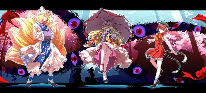 Three Anime Girls in Forest — Purple, Dramatic