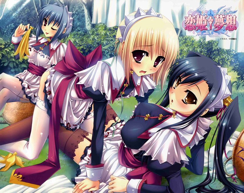 Three Anime Girls in Garden — Green