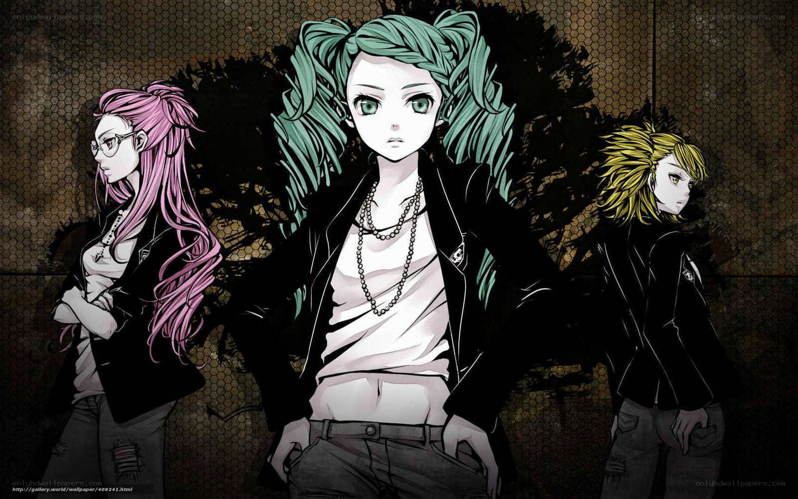 three anime girls in jackets