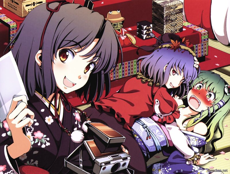 Three Anime Girls in Kimono — Purple
