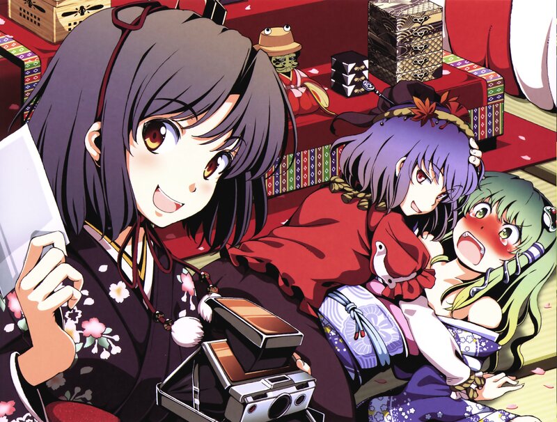 Three Anime Girls in Kimono