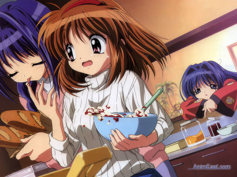 Three Anime Girls in Kitchen