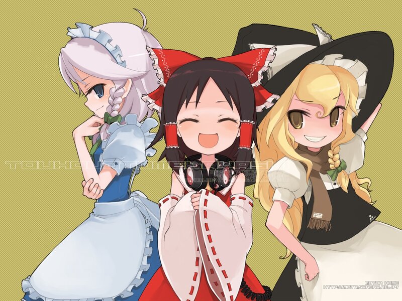 three anime girls in maid outfits