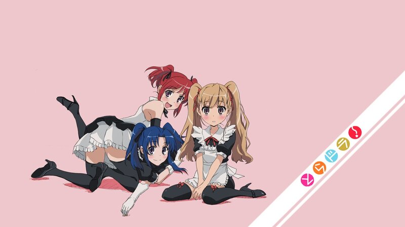 three anime girls in maid outfits
