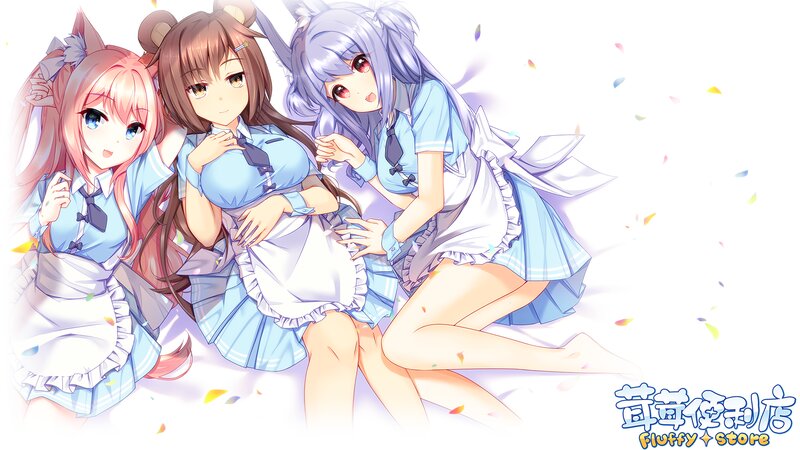 Three Anime Girls in Maid Outfits — Blue, Cheerful