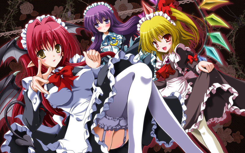 Three Anime Girls in Maid Outfits — Red