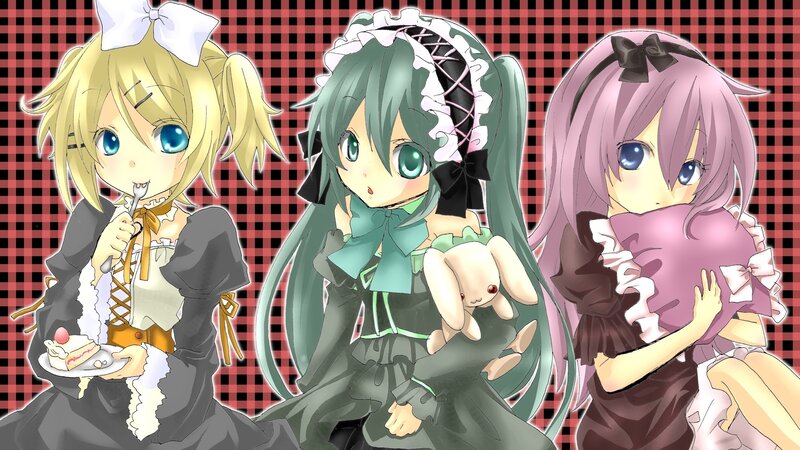 Three anime girls in maid outfits