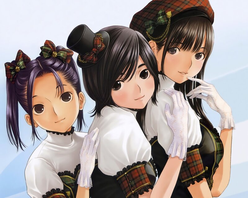 Three Anime Girls in Maid Outfits — White, Cheerful, Maid Uniforms
