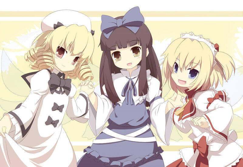 Three Anime Girls in Maid Outfits — White, Cheerful