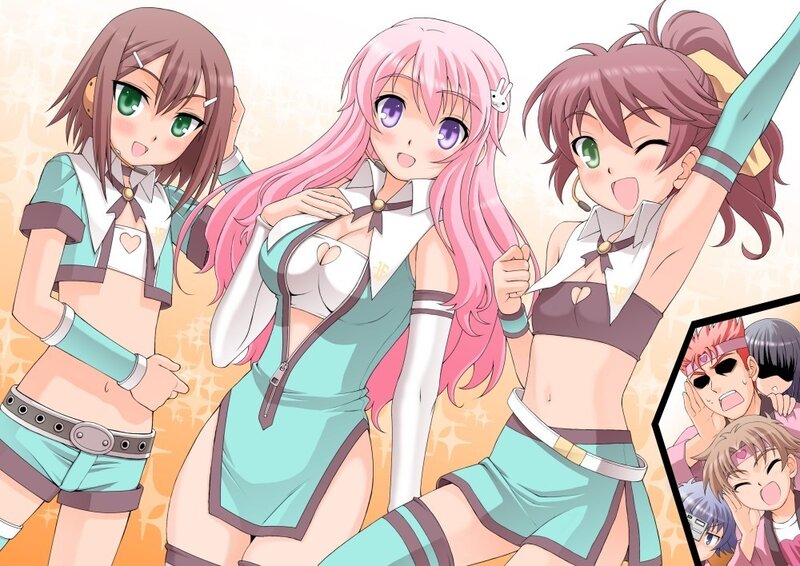 three anime girls in matching outfits