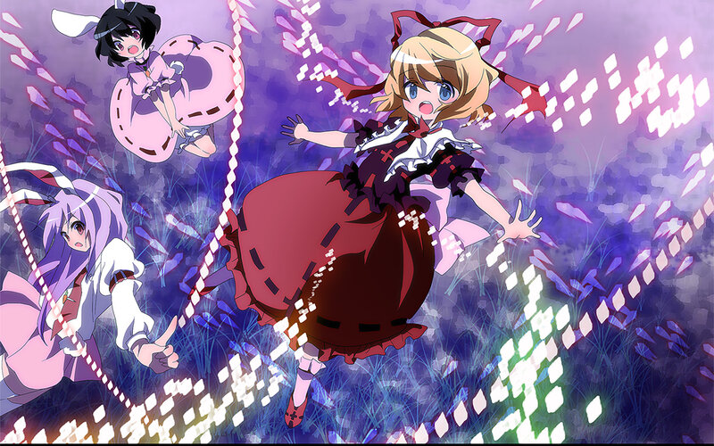 Three Anime Girls in Motion — Purple, Dynamic