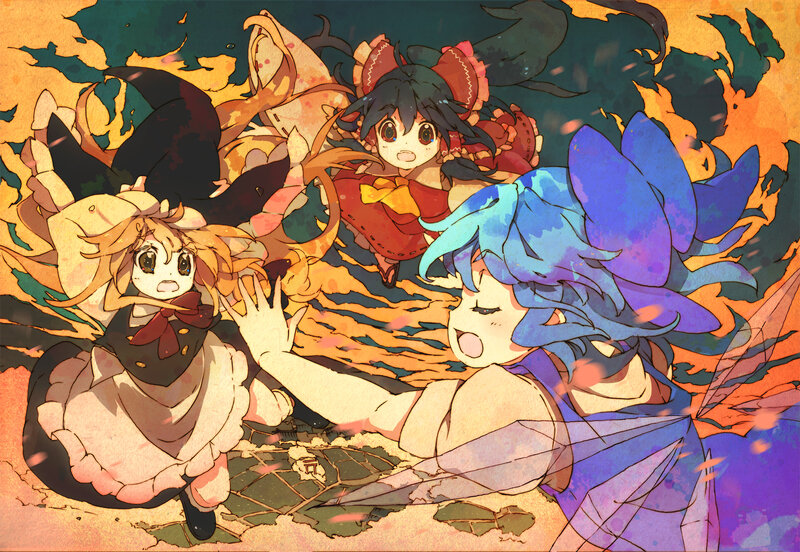 Three Anime Girls in Motion