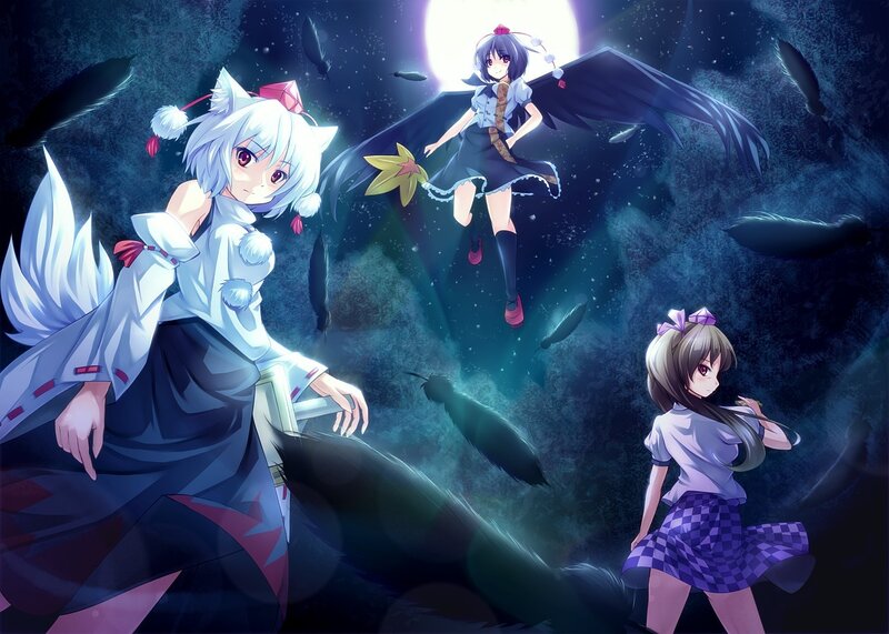Three Anime Girls in Night
