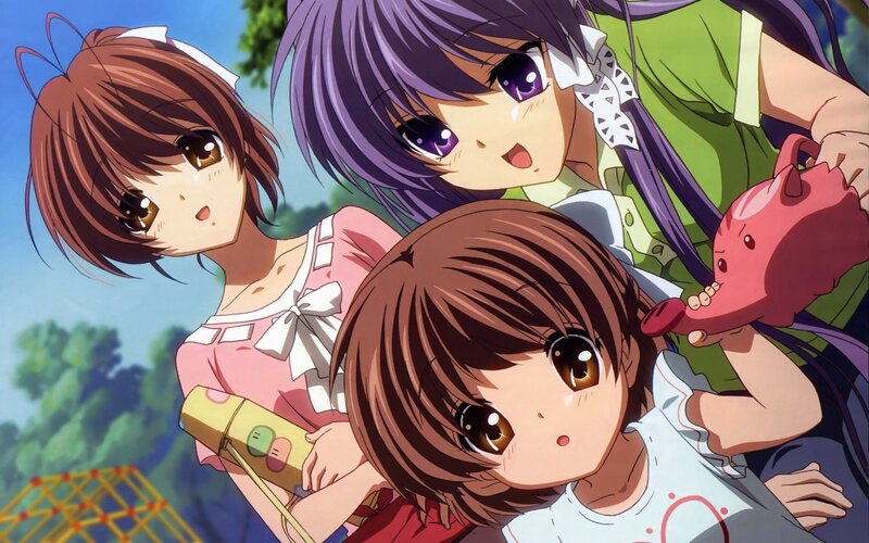 Three Anime Girls in Park — Brown