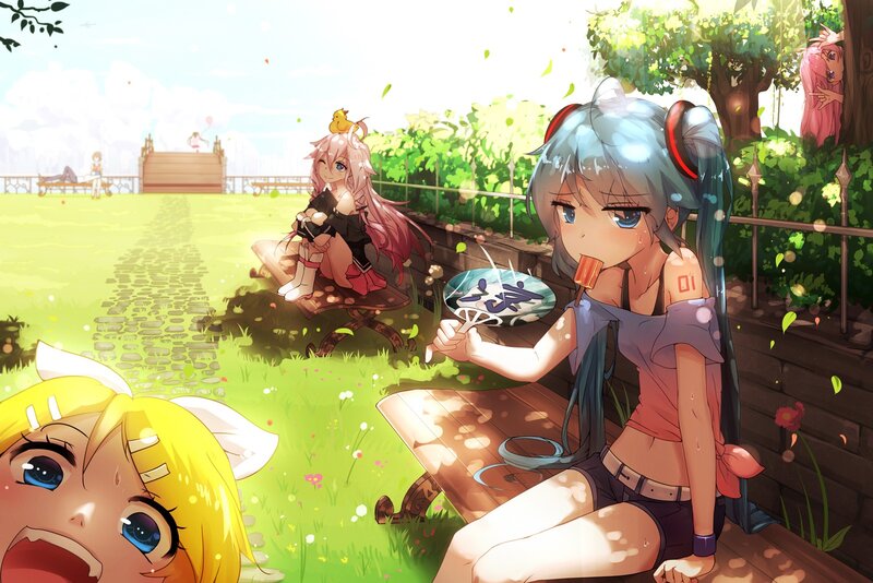 Three Anime Girls in Park — Green