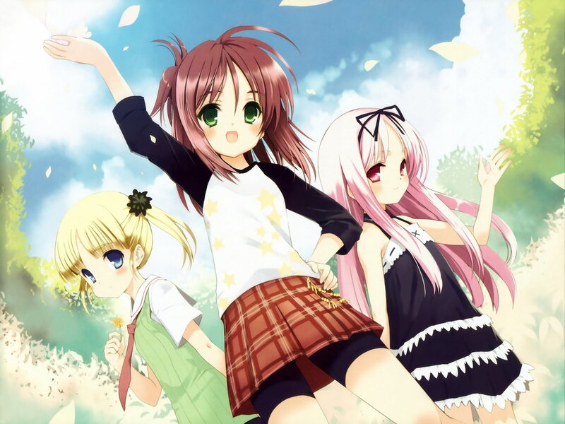 Three Anime Girls in Park