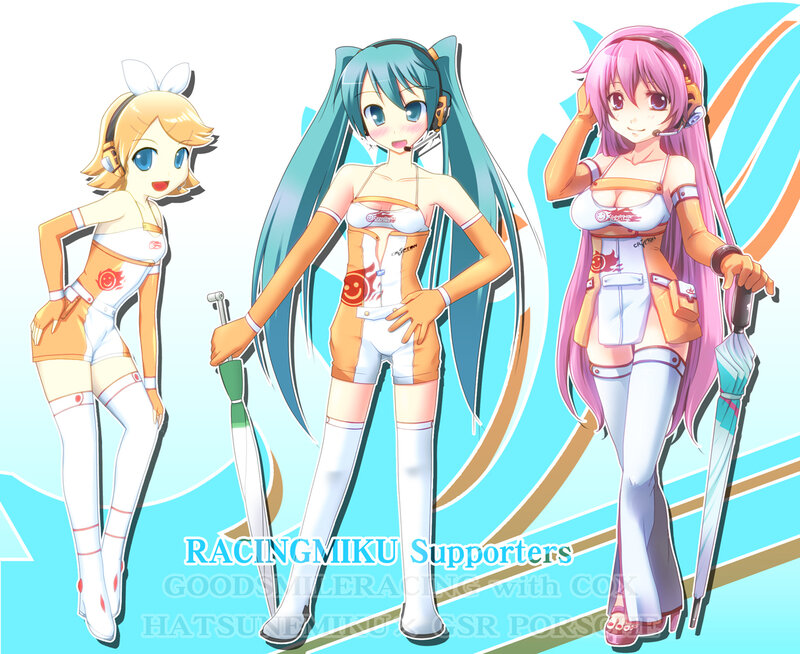 Three Anime Girls in Racing Outfits