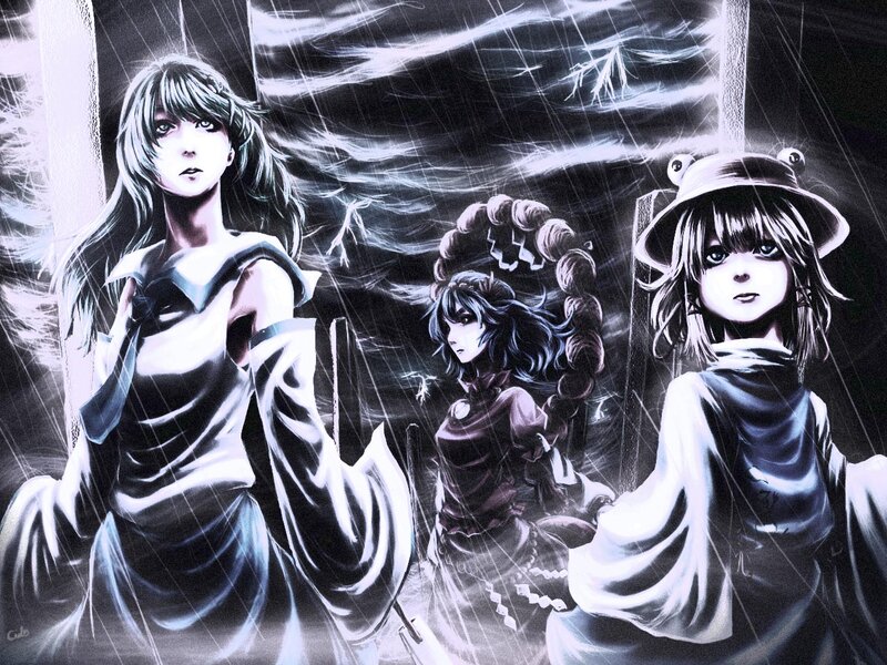 Three Anime Girls in Rain — Black