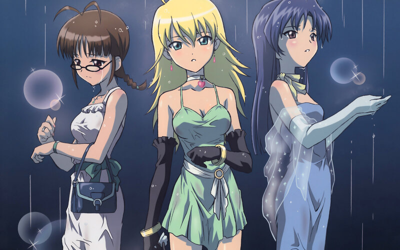 Three Anime Girls in Rain — Blue