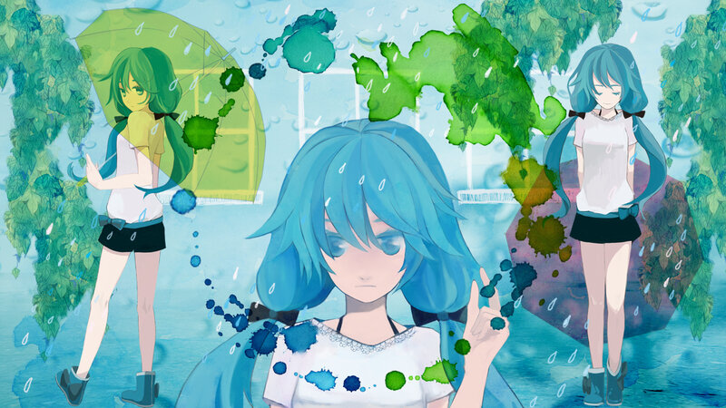 Three Anime Girls in Rain