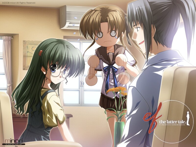 Three Anime Girls in Room — Beige
