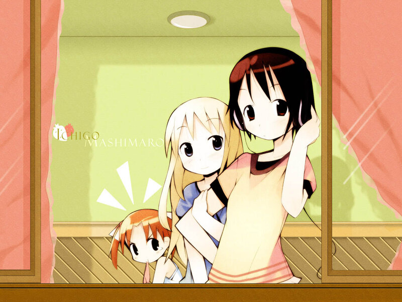 Three Anime Girls in Room — Green