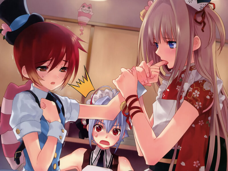 Three Anime Girls in Room — Red