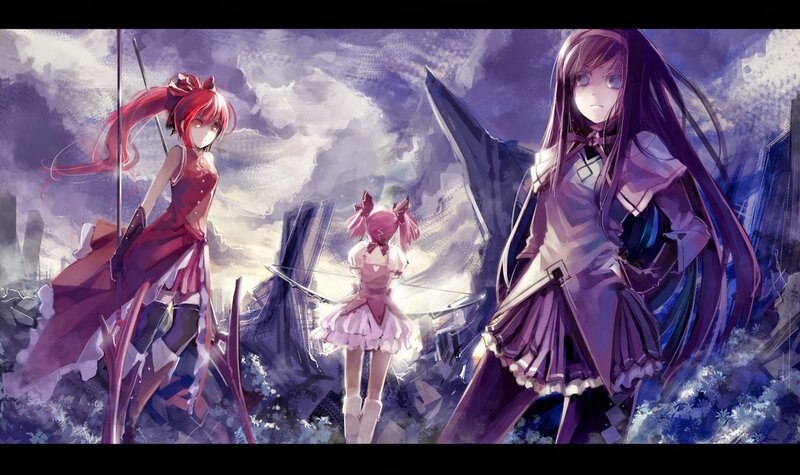 Three Anime Girls in Ruins — Purple