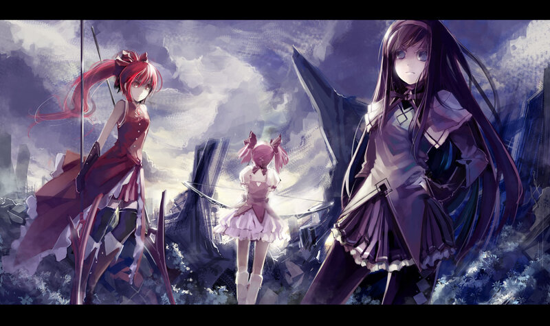 Three Anime Girls in Ruins