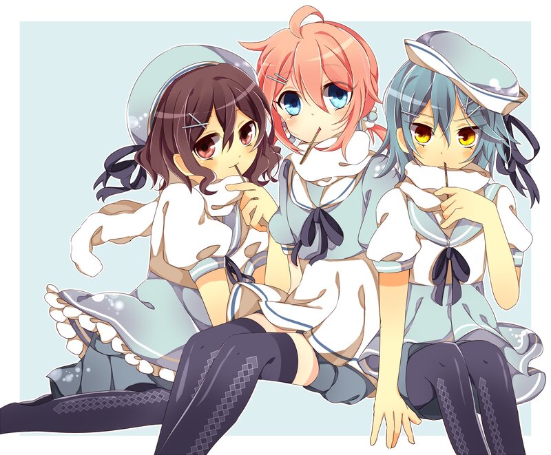 three anime girls in sailor uniforms