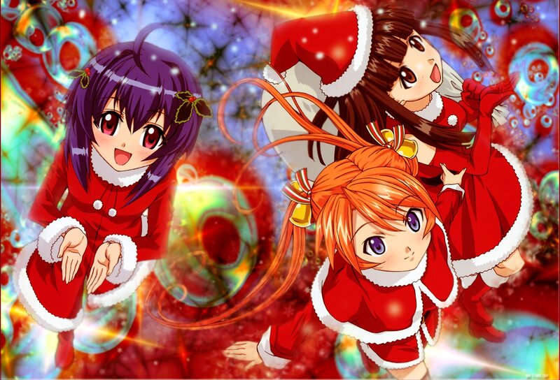 Three Anime Girls in Santa Outfits