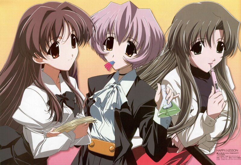 Three anime girls in school uniforms