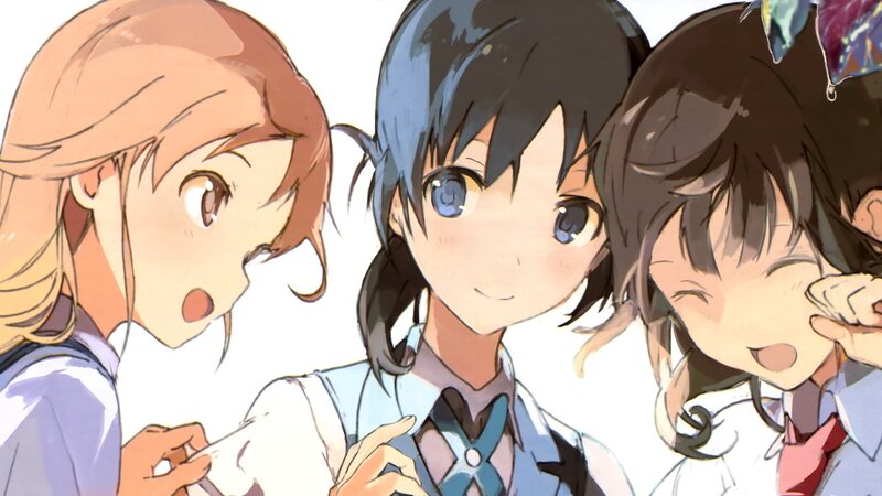 three anime girls in school uniforms