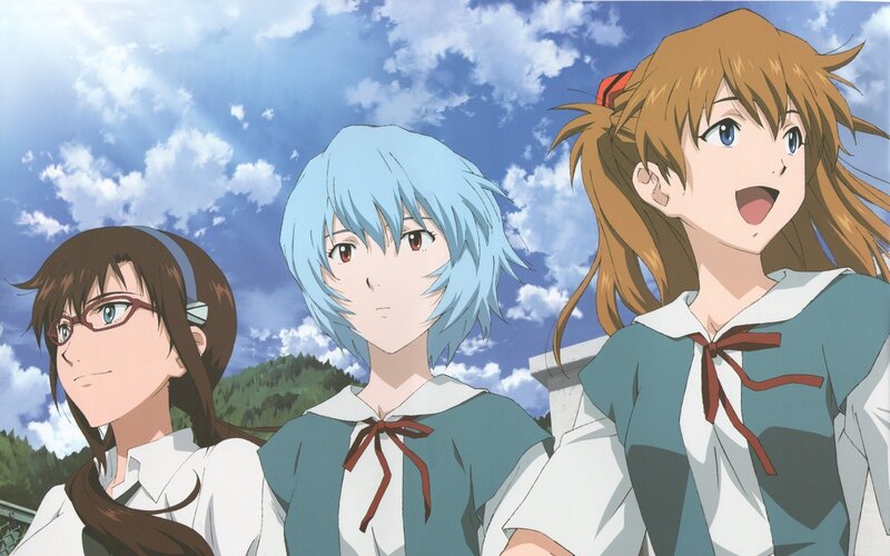 three anime girls in school uniforms
