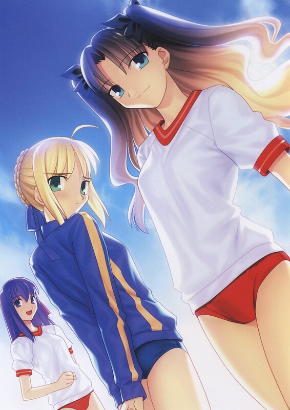 Three anime girls in school uniforms