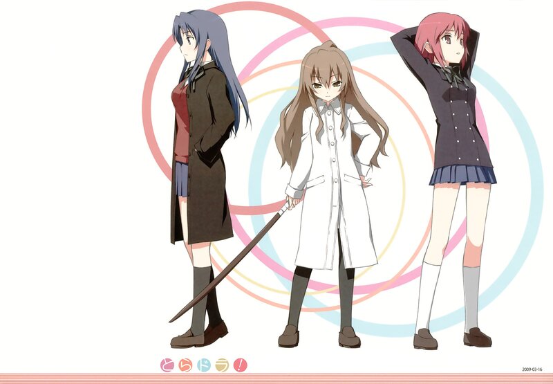 Three anime girls in school uniforms