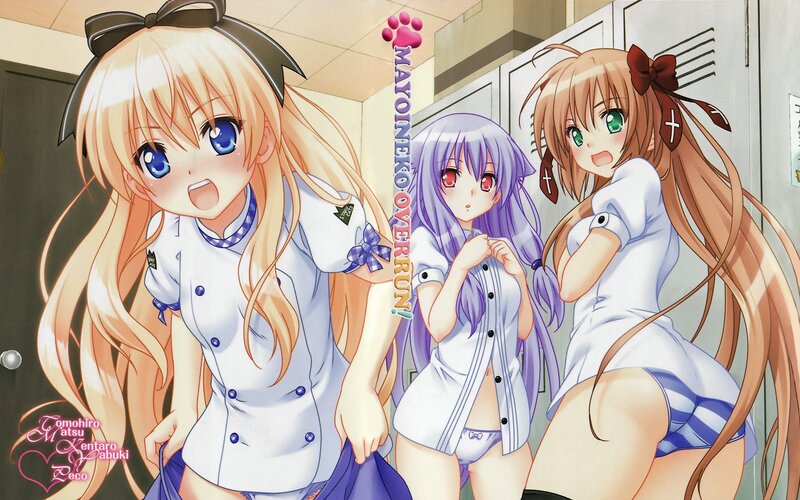 Three anime girls in school uniforms