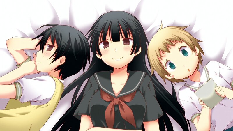 Three anime girls in school uniforms