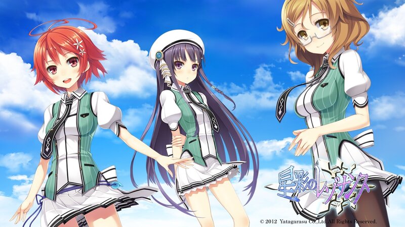 three anime girls in school uniforms