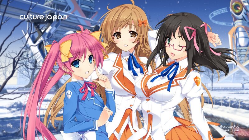 three anime girls in school uniforms