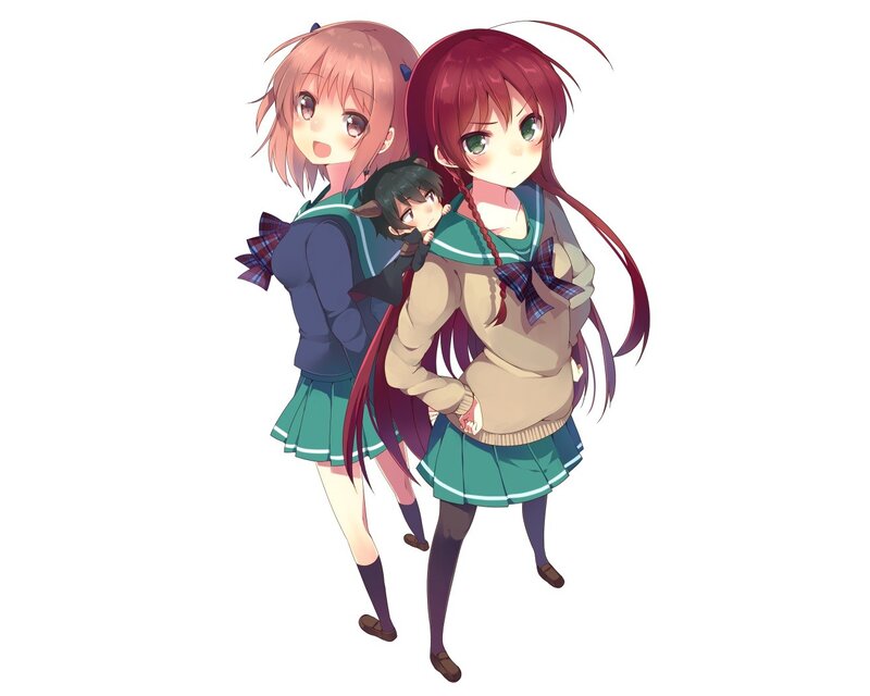 three anime girls in school uniforms