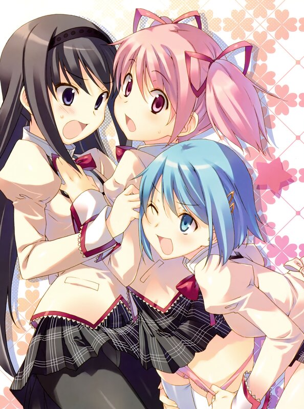Three anime girls in school uniforms