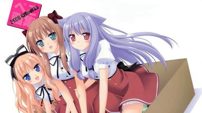 Three anime girls in school uniforms