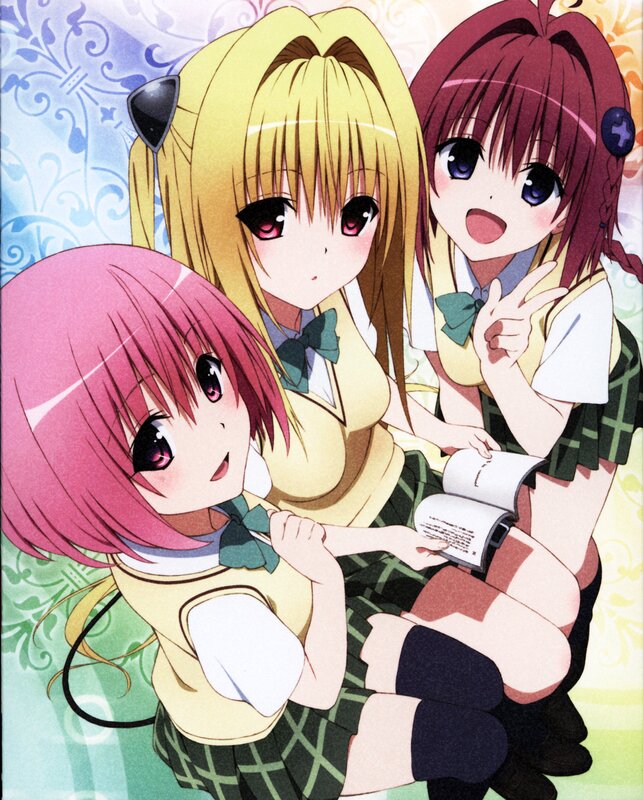 three anime girls in school uniforms